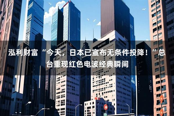 泓利财富 “今天，日本已宣布无条件投降！”总台重现红色电波经典瞬间
