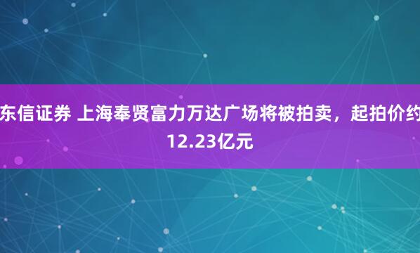 东信证券 上海奉贤富力万达广场将被拍卖，起拍价约12.23亿元